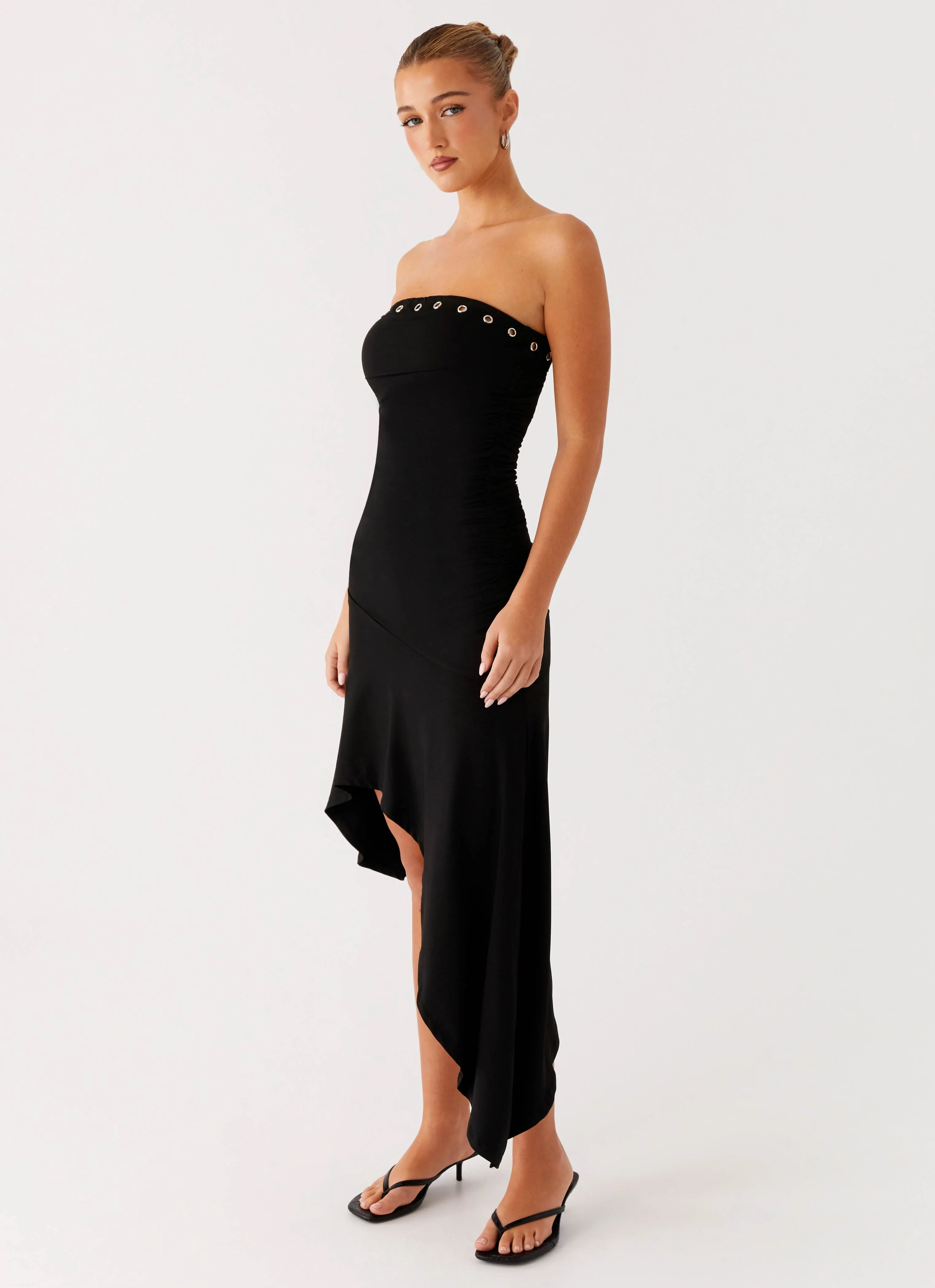 Unapologetic Midi Dress - Black Minimalist Waist Breezy Mood