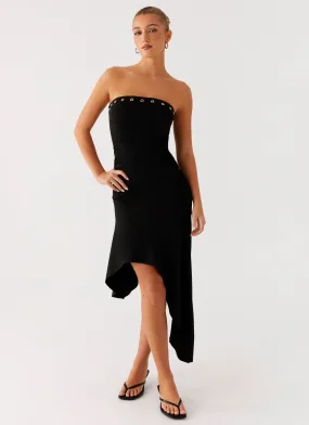 Chic Tone Elegant Cut Unapologetic Midi Dress - Black