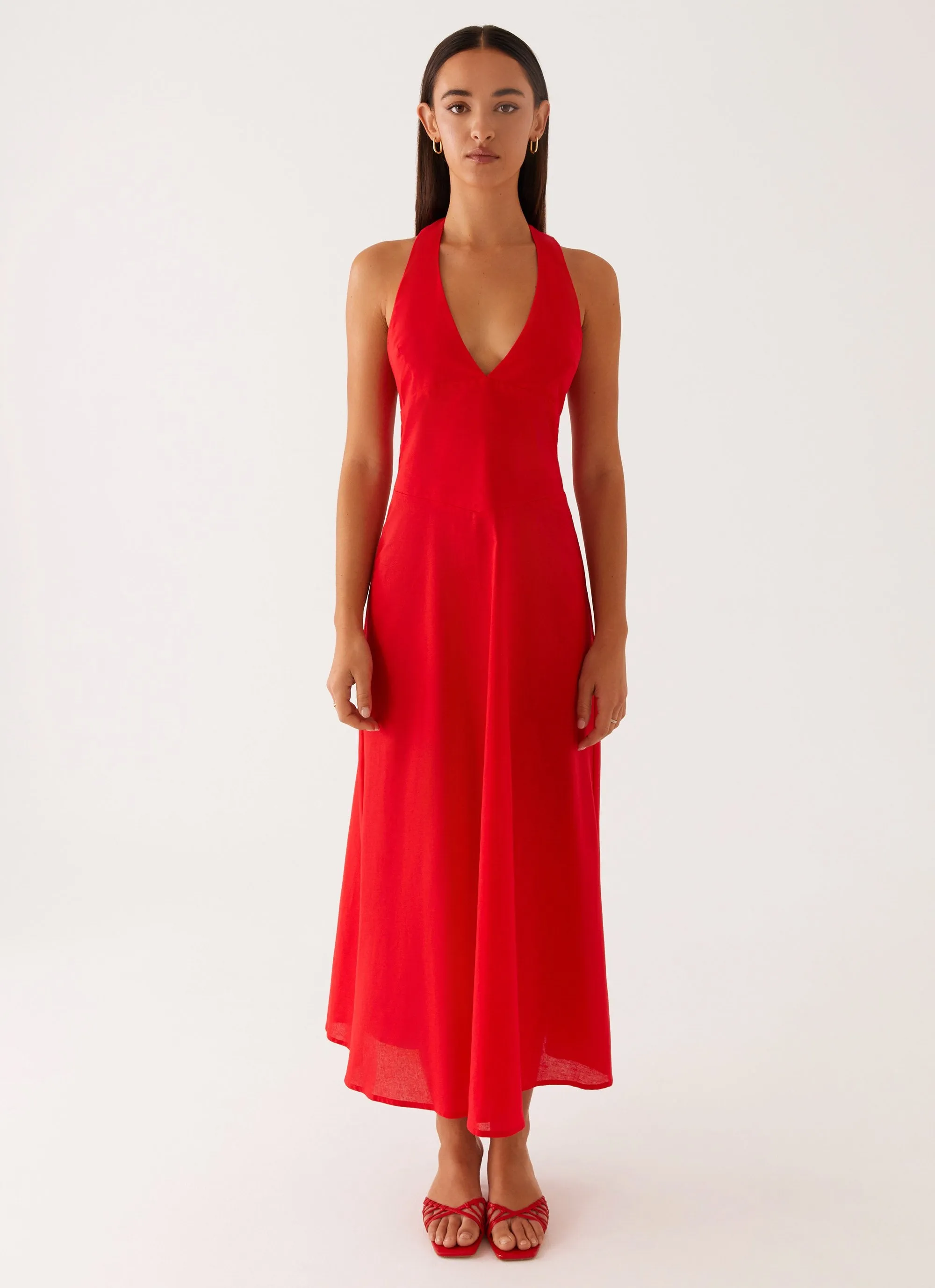 Falling For You Midi Dress - Red Crinkle Effect