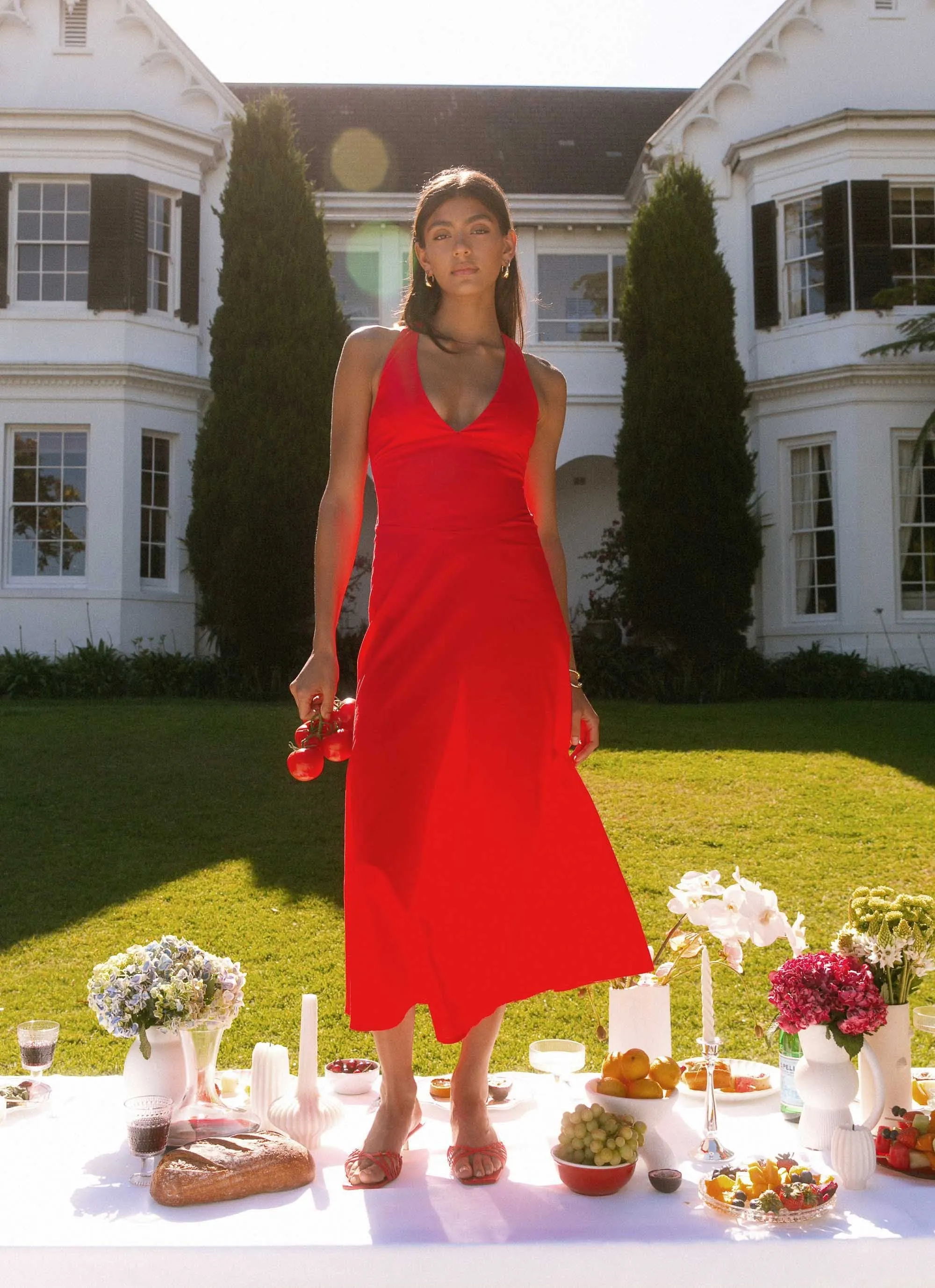 Beadwork Soft Comfort Falling For You Midi Dress - Red