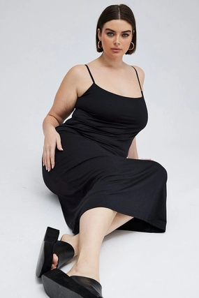 Layered Design Comfortable travel dress Black Bodycon Supersoft Maxidress