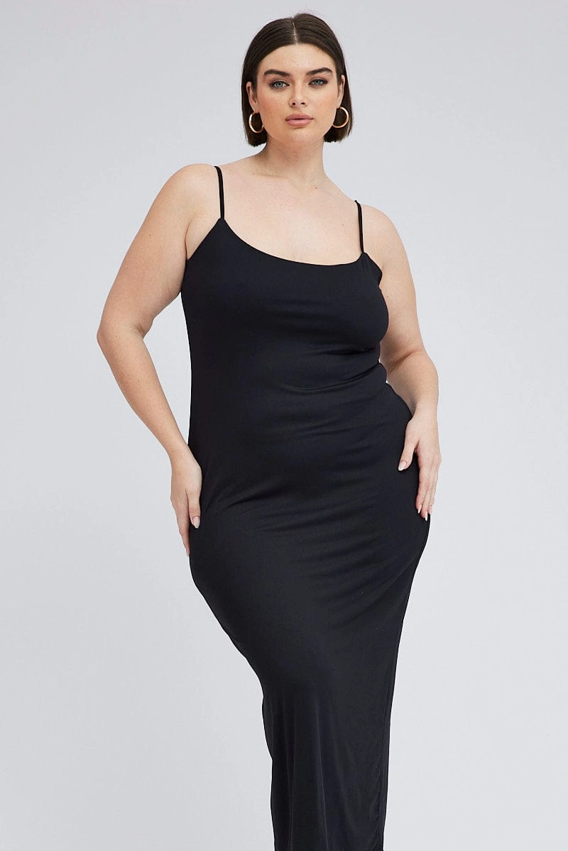 Effortless Waist Design Polished Layer Black Bodycon Supersoft Maxidress