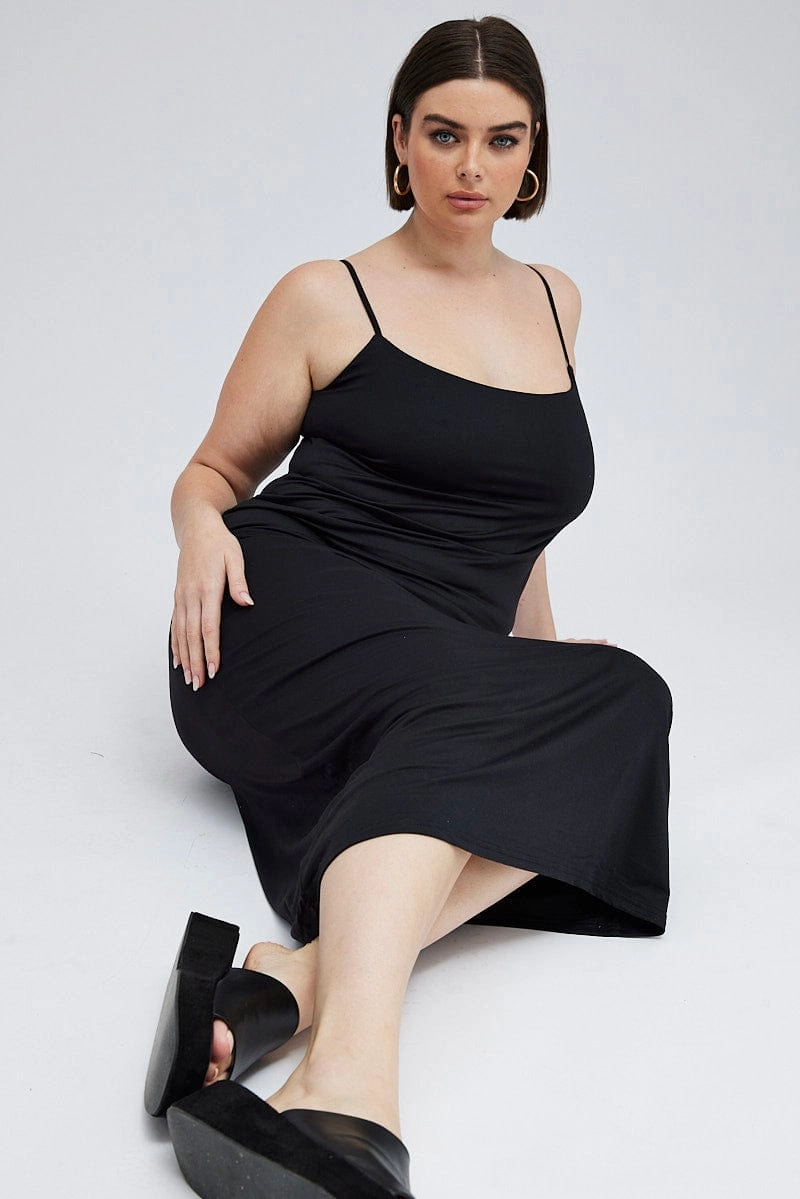 Layered Design Comfortable travel dress Black Bodycon Supersoft Maxidress