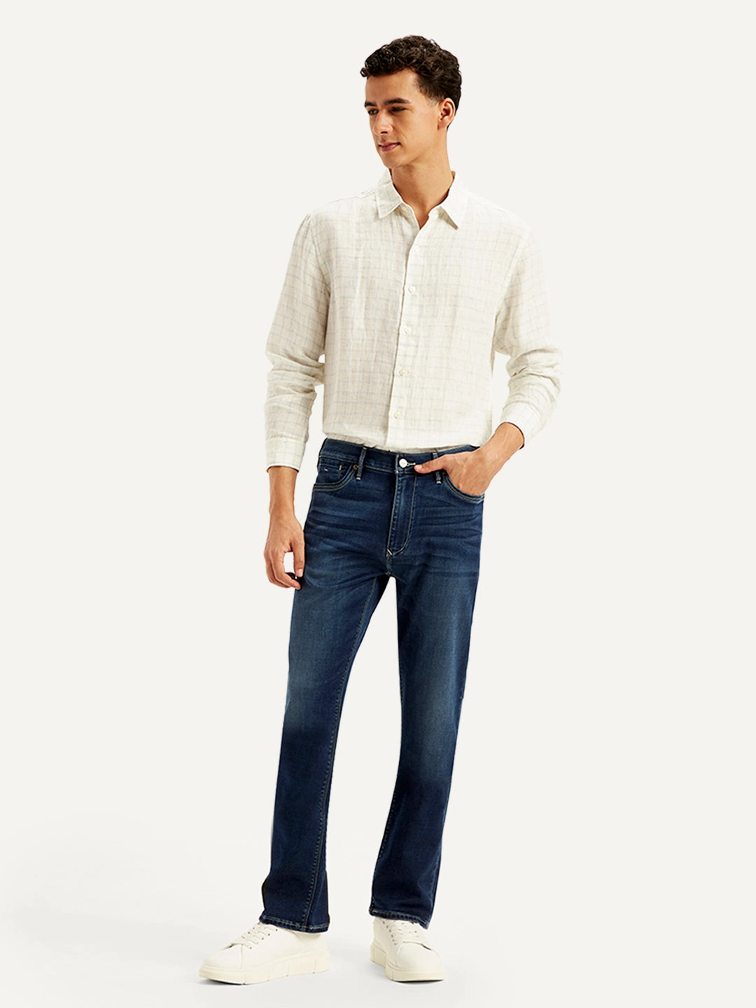 Street Fashion Affordable Men's Redloop 512 Navy Blue Slim Tapered Fit Mid Rise Jeans