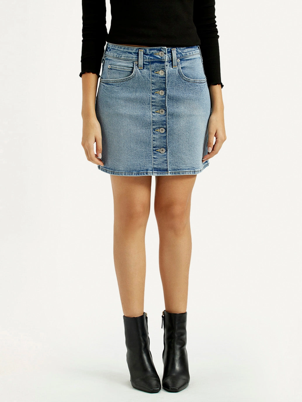 Flexible Waistband Women's Mid Rise Regular Fit Denim Skirt