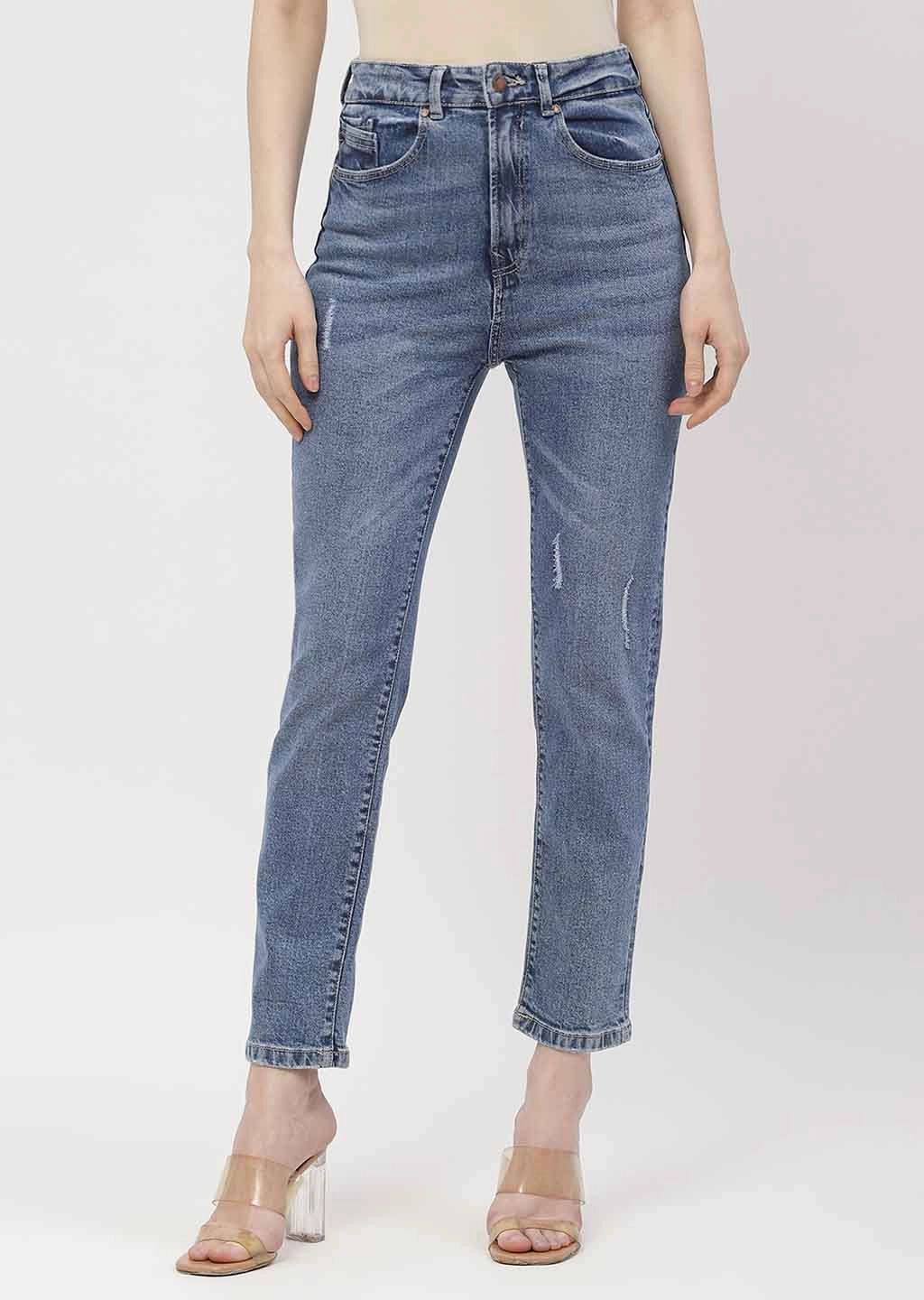 Madame Light Distressed Mid Blue Slim Fit Jeans Casual Friday Elegant Casual
