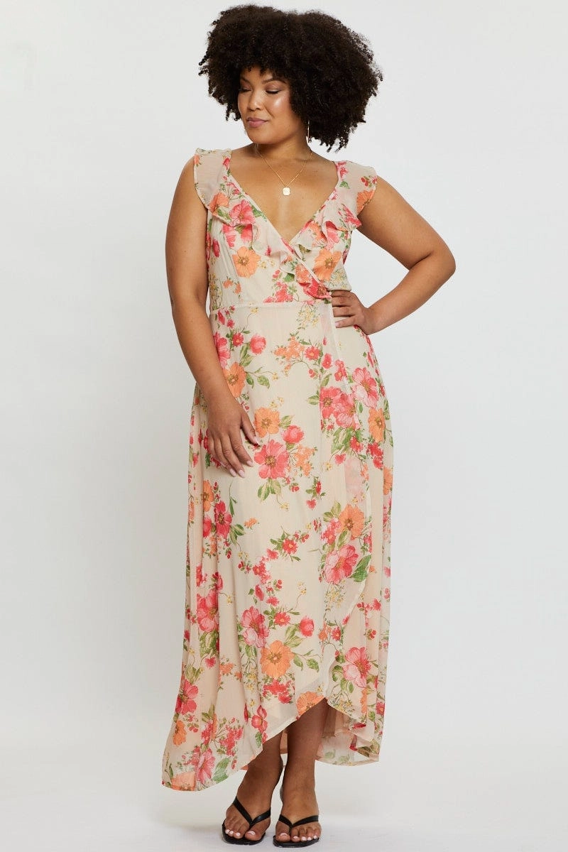 Versatile Layering Floral Print Maxi Dress V-neck Sleeveless