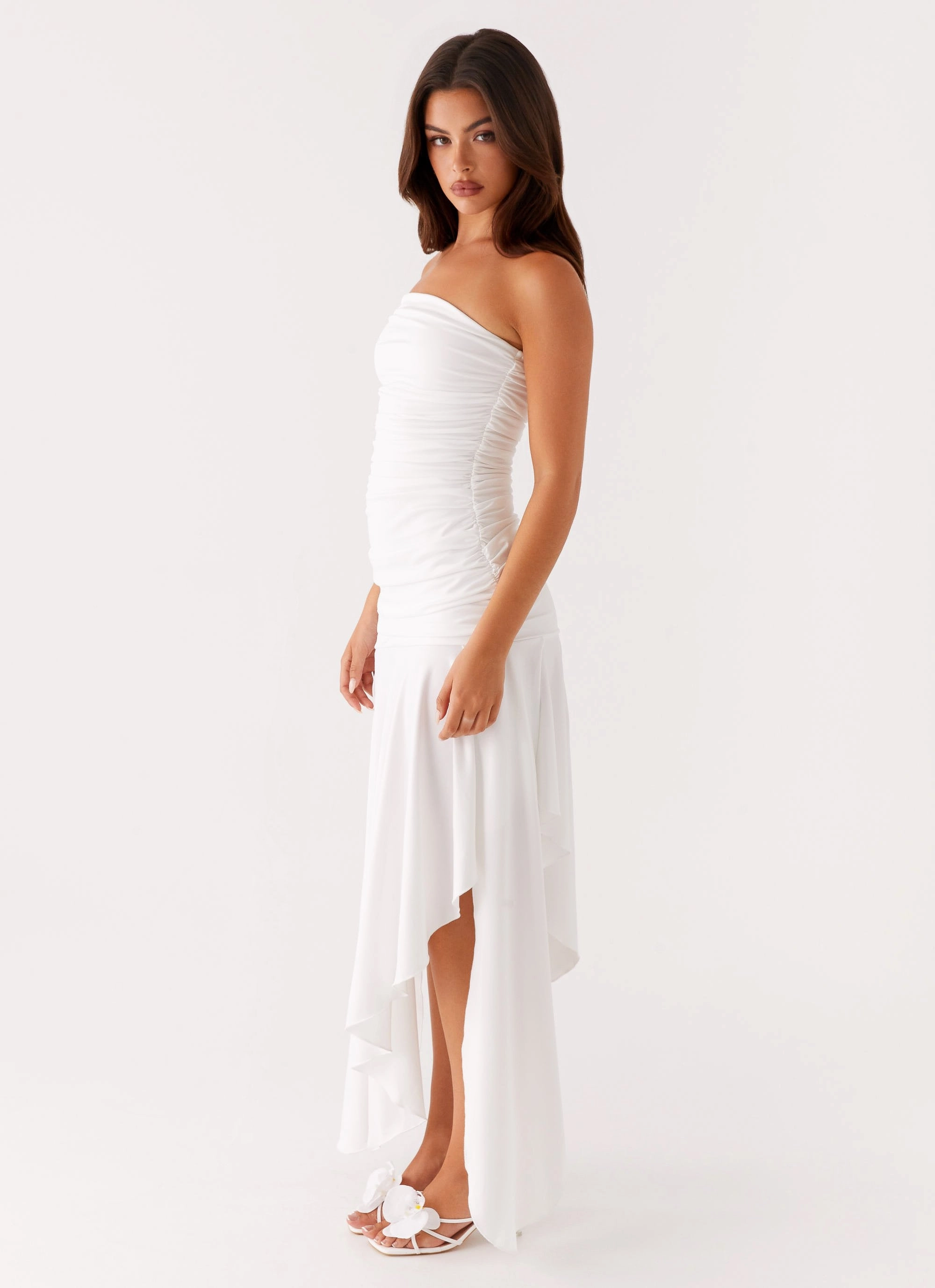 Ora Strapless Maxi Dress - White Quilted-Lining Versatile Layering