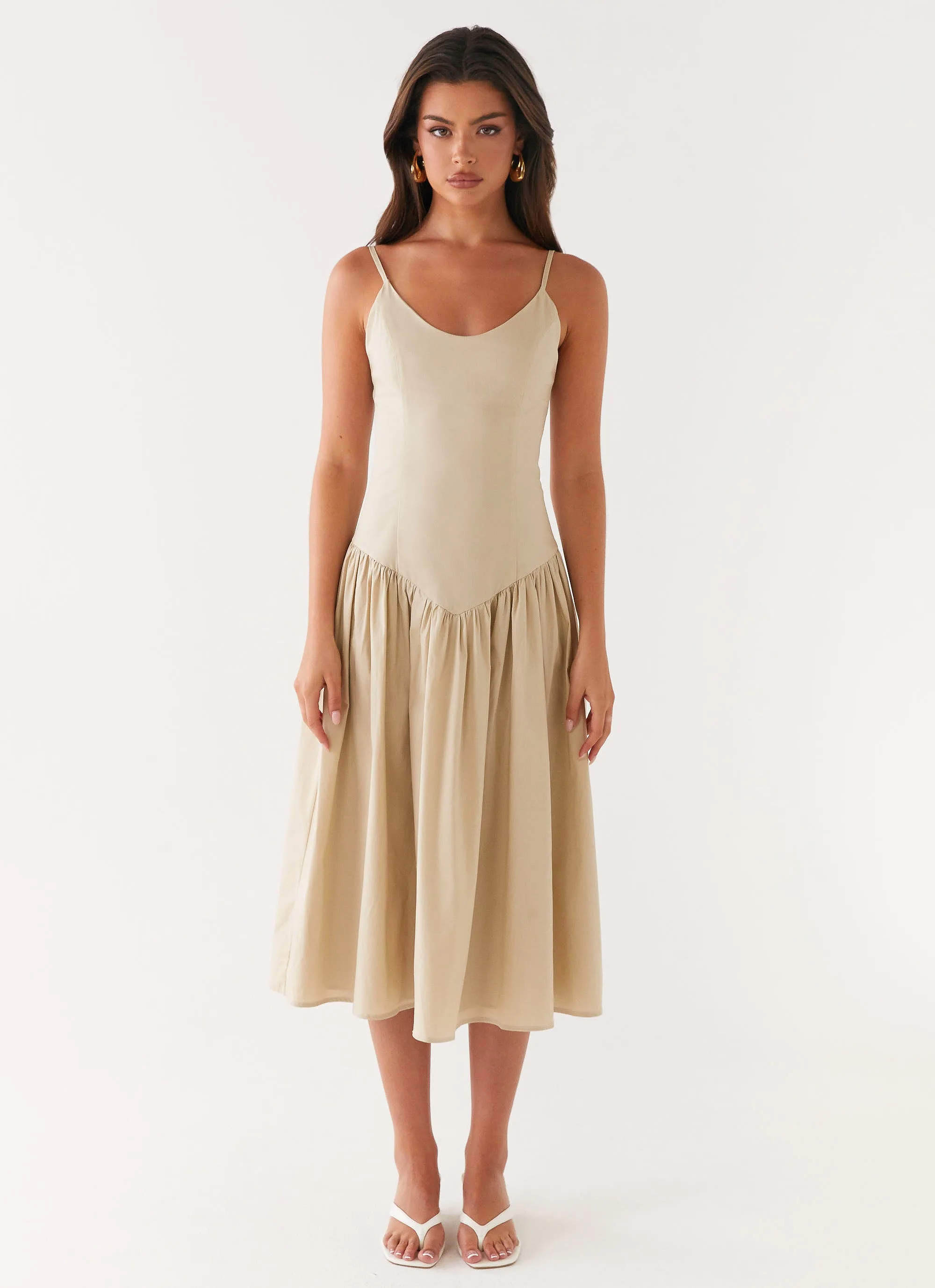 Daily Mood Formal Style Azalea Midi Dress - Beige