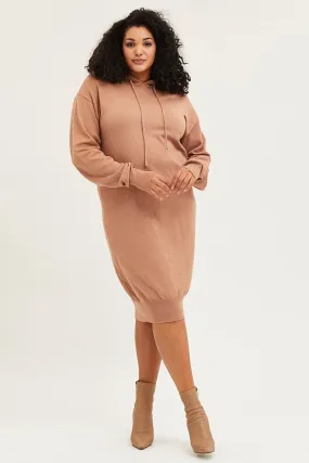 Bride Side Mood Comfort Brown Plus Long Sleeve Hoodie Knit Dress