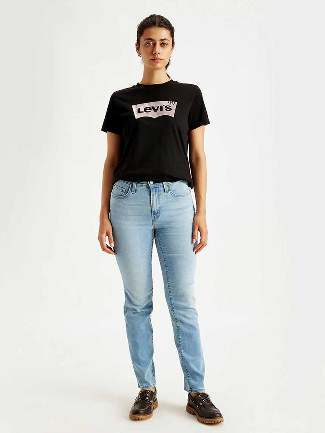 Women's 724 Light Blue Straight Fit High Rise Jeans On-the-Go Look Durable Eco Friendly