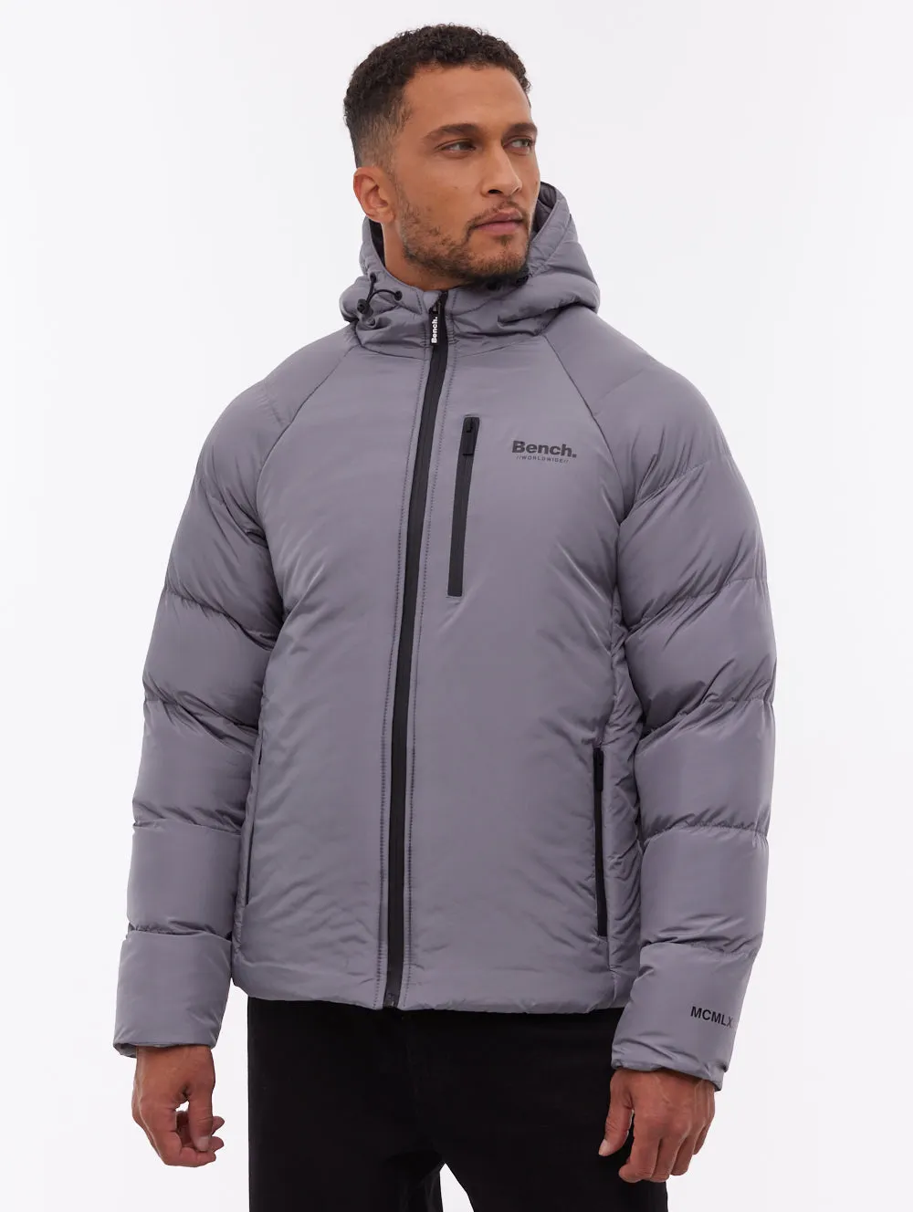 Nylon Shell Construction Rafera Hooded Puffer Jacket - Grey