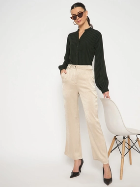 Non Bulk Madame Straight Fit Solid Beige Trousers