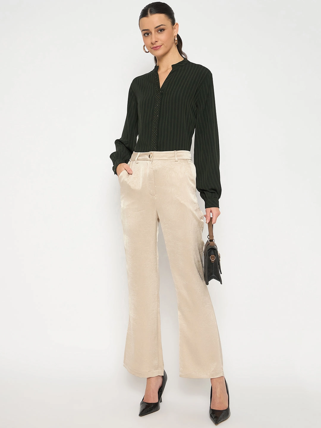Madame Straight Fit Solid Beige Trousers sporty wear