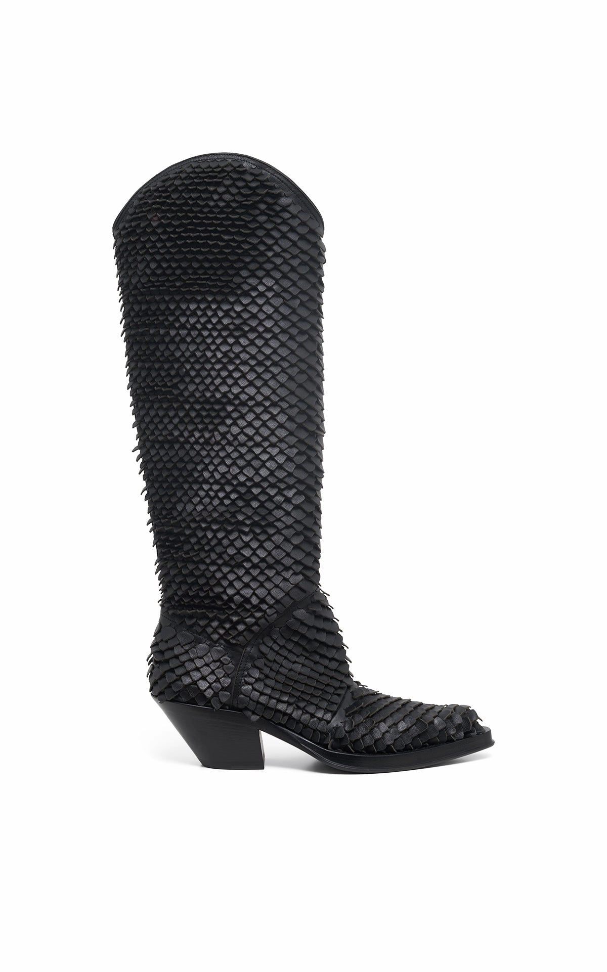 Calm Flow Capitana Cowboy Boot in Black Leather Snake Scales