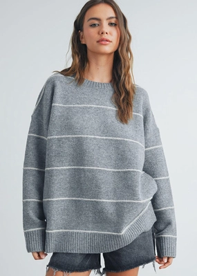 Carlyle Striped Drop-Shoulder Sweater - Grey Multi Casual Flex