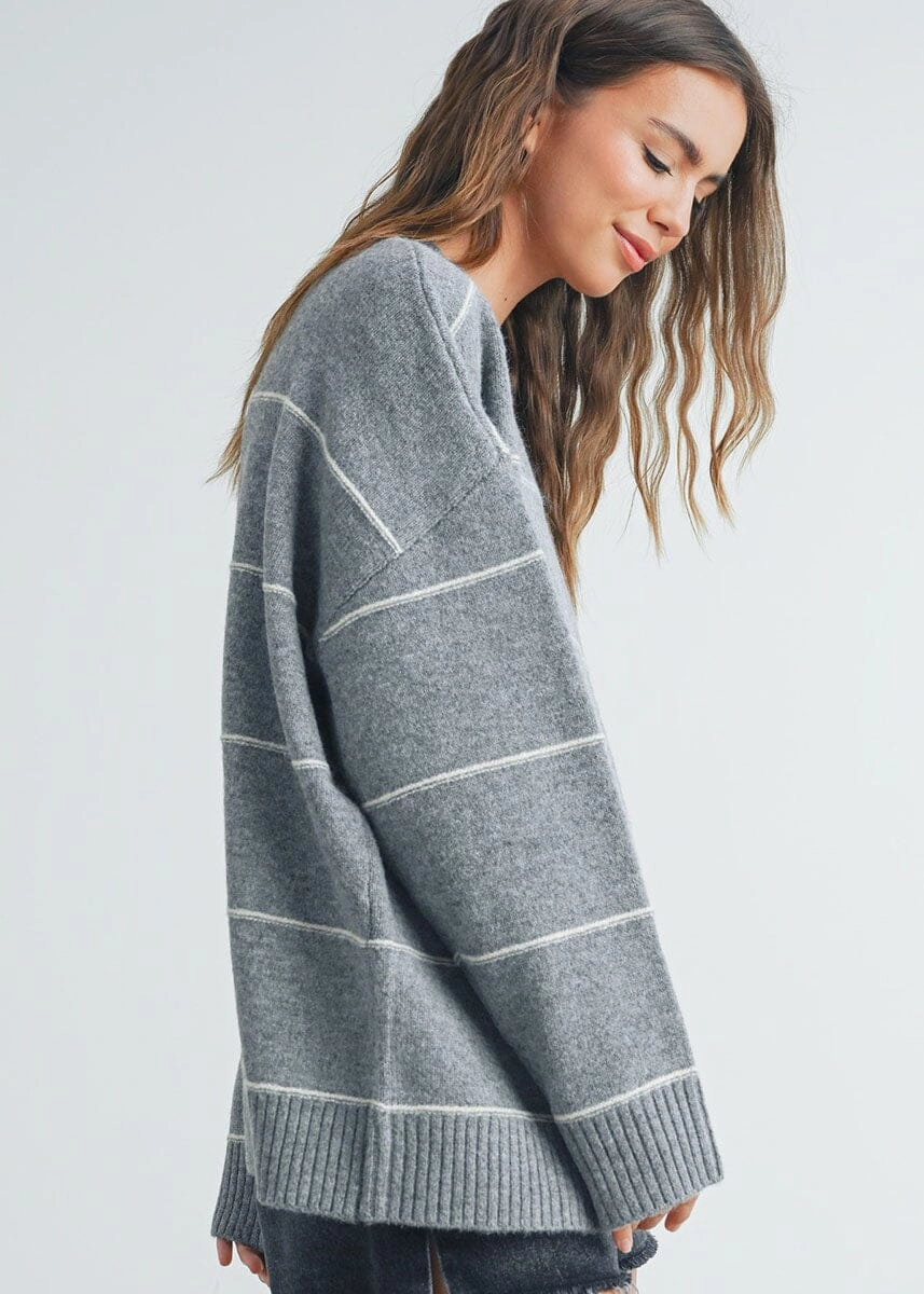 Soft Knitwear Carlyle Striped Drop-Shoulder Sweater - Grey Multi