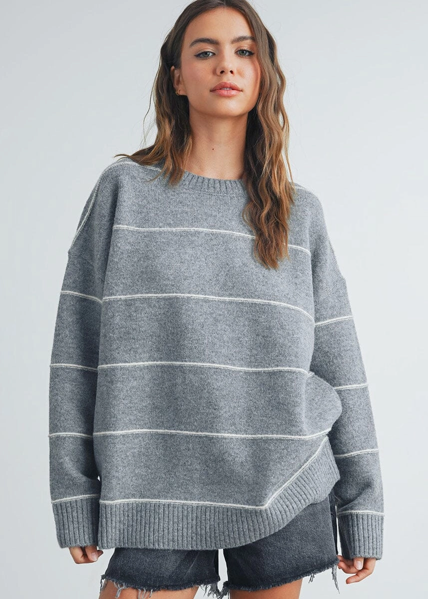 Carlyle Striped Drop-Shoulder Sweater - Grey Multi Casual Flex