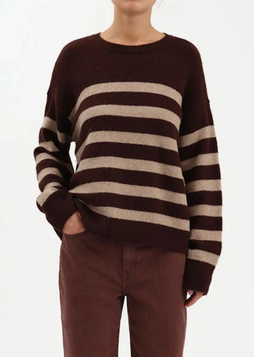 Cozy and trendy Light Flex Fit Carlyle Everyday Crewneck Sweater - Brown Oat Stripe