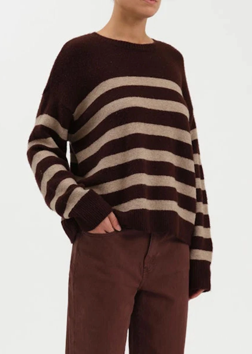 Non Restrictive Armhole Carlyle Everyday Crewneck Sweater - Brown Oat Stripe