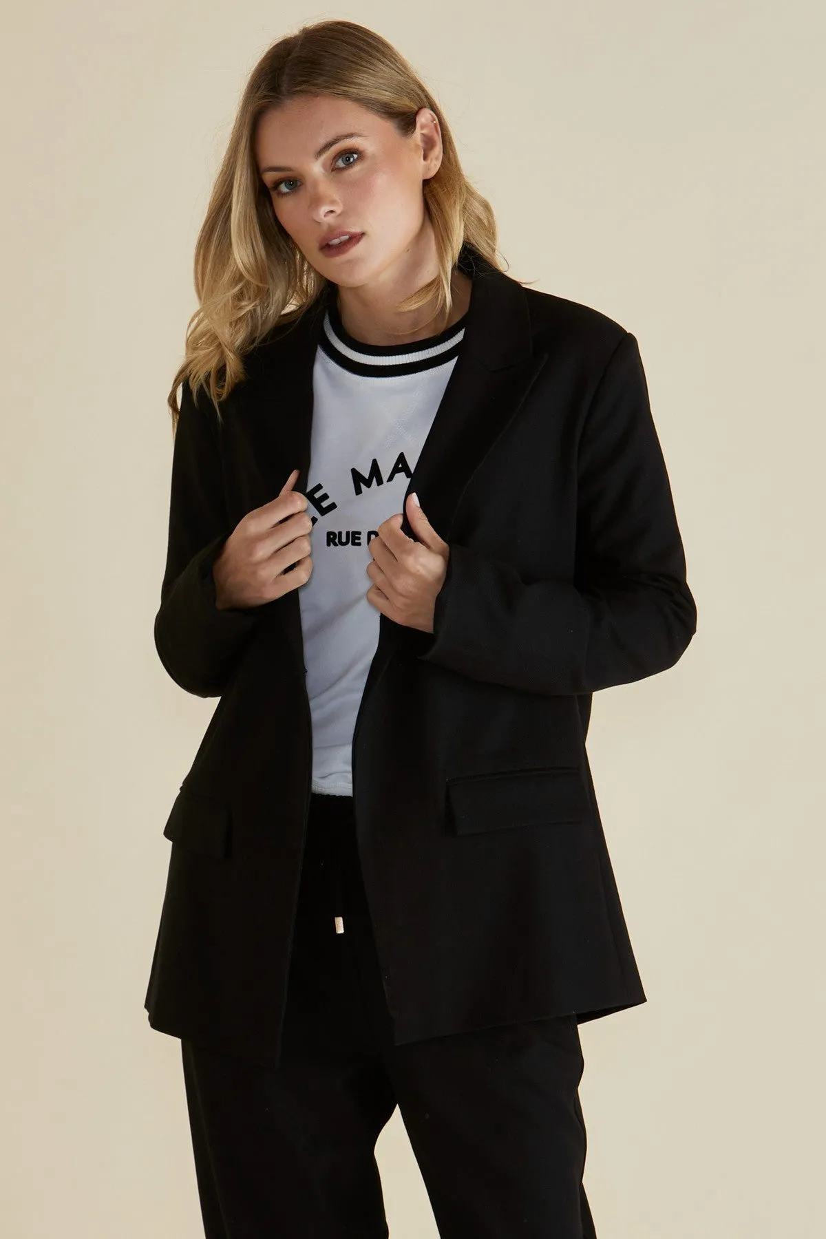 RibbedKnitCollar 3-In-1 Set Betty Basics Portland Blazer Black