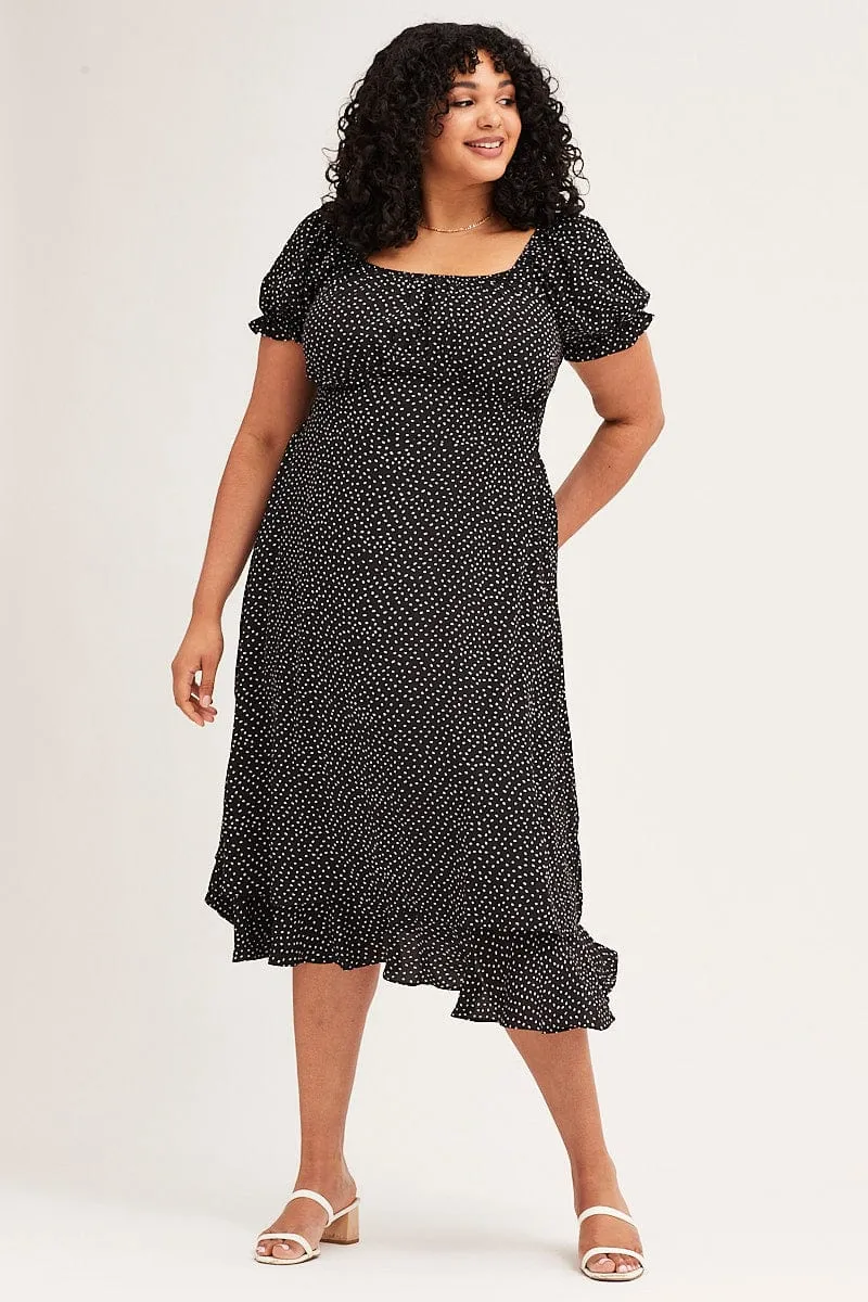Soft-touch daywear Smooth Motion Polka Dot Short Sleeve Tie Back Midi Dress