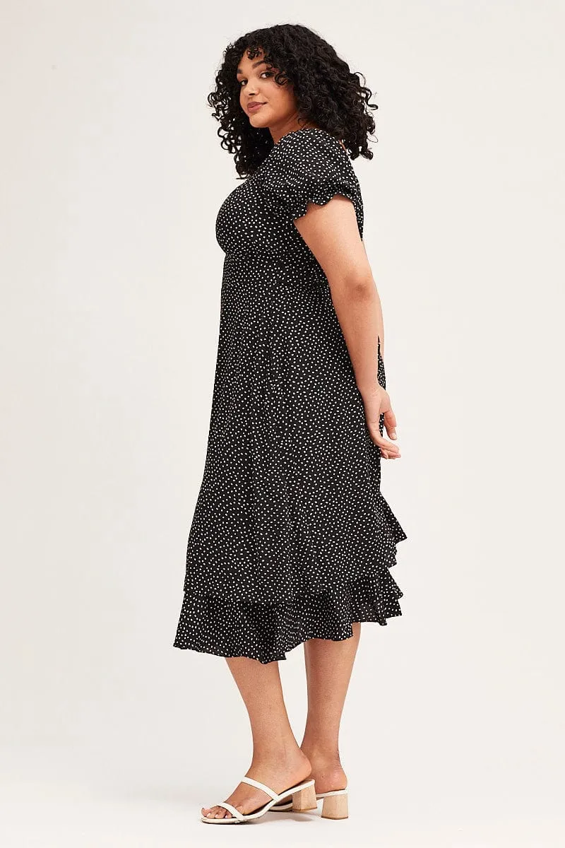 Body Ease Smart and Polished Polka Dot Short Sleeve Tie Back Midi Dress