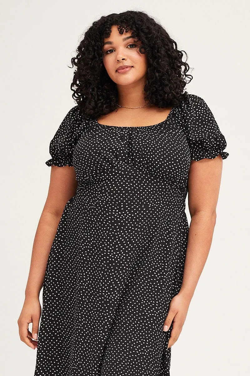 Bold Design Polka Dot Short Sleeve Tie Back Midi Dress