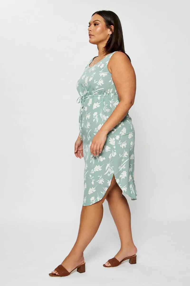 Floral Print Midi Dress Round Neck Sleeveless Urban Aesthetic Travel Light