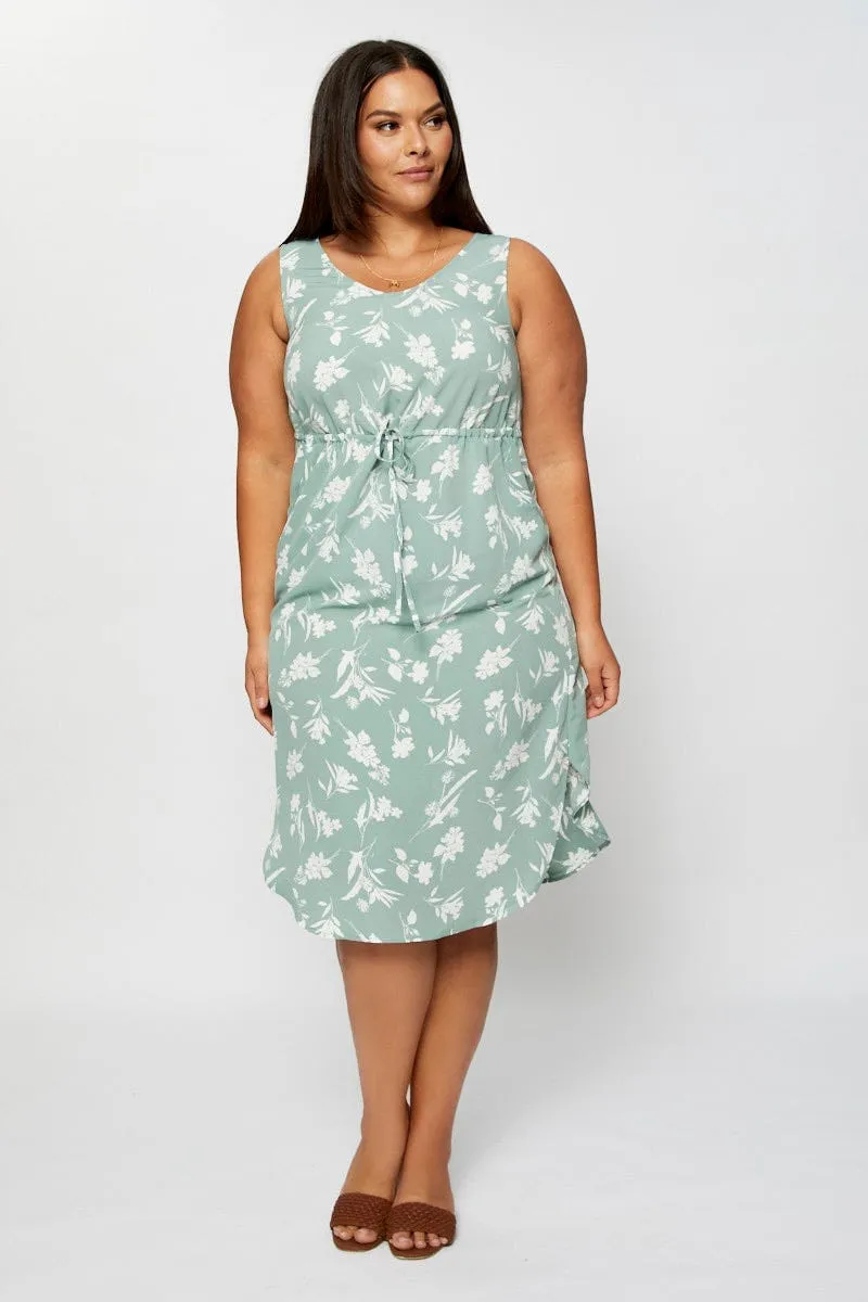 Floral Print Midi Dress Round Neck Sleeveless All Daywear Subtle design