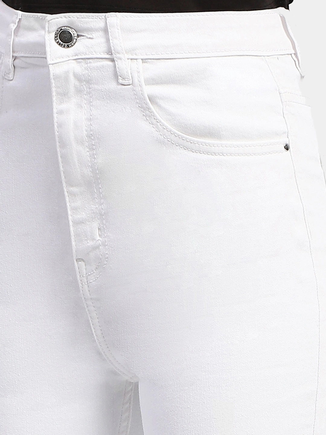 Relaxed Style Neutral Everyday Loose Music Event Madame Solid White Slim Fit Denim Jeans