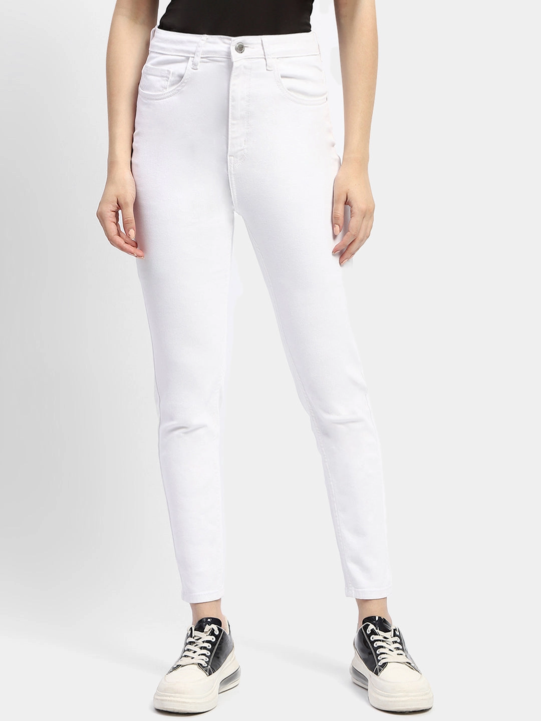 Madame Solid White Slim Fit Denim Jeans Simple Aesthetic Plain style