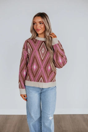 Easy Layering Comfy Fit Design Sheena Knit Sweater - Chocolate Mix