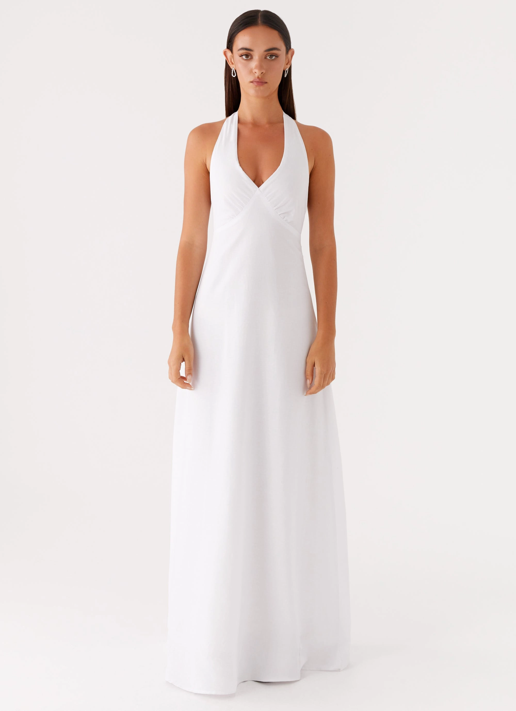 Chic Energy Back Glow Heavy Hearted Linen Maxi Dress - White