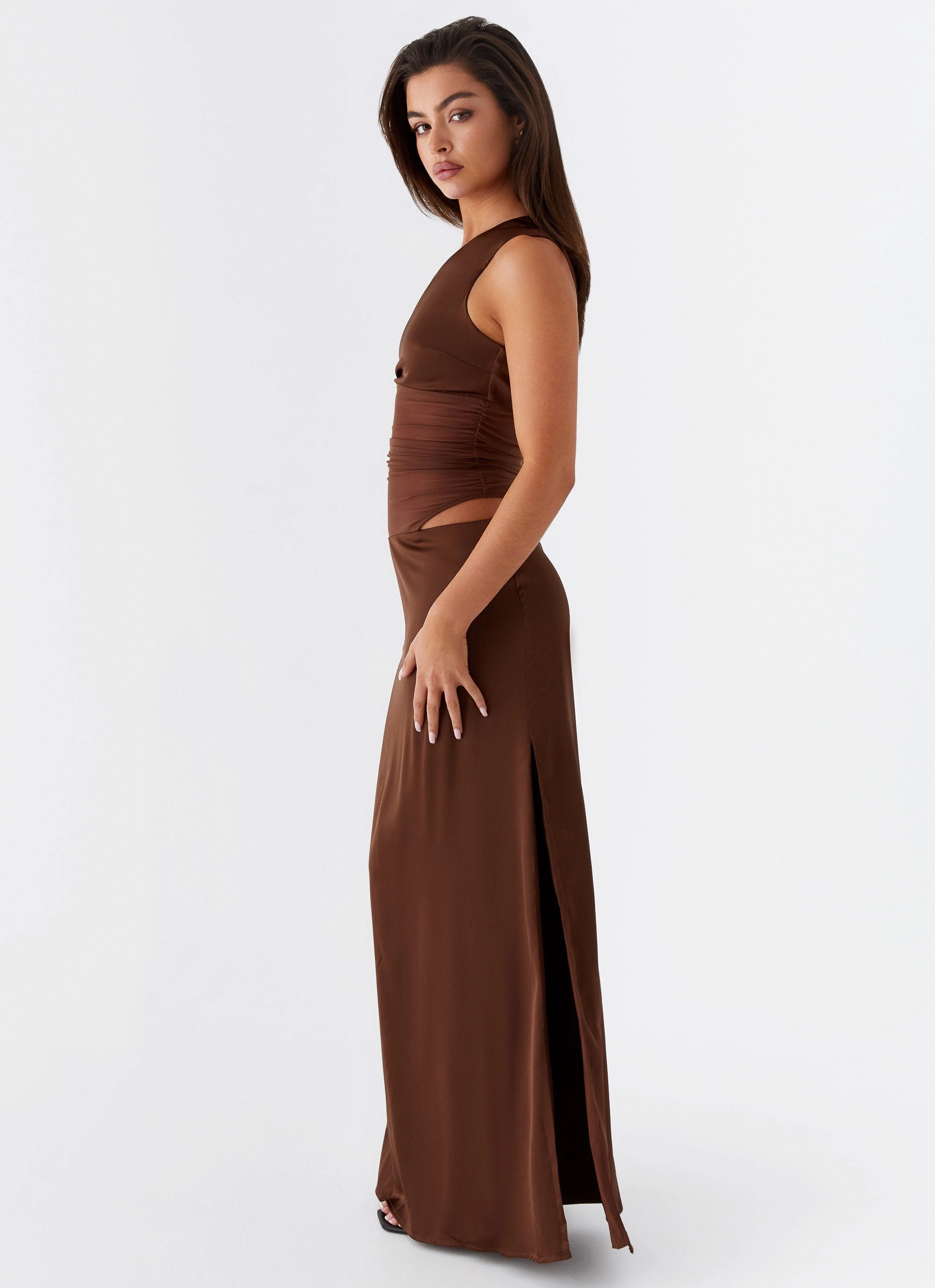 Coral Soft Sweetheart Cut Juliette Maxi Dress - Chocolate