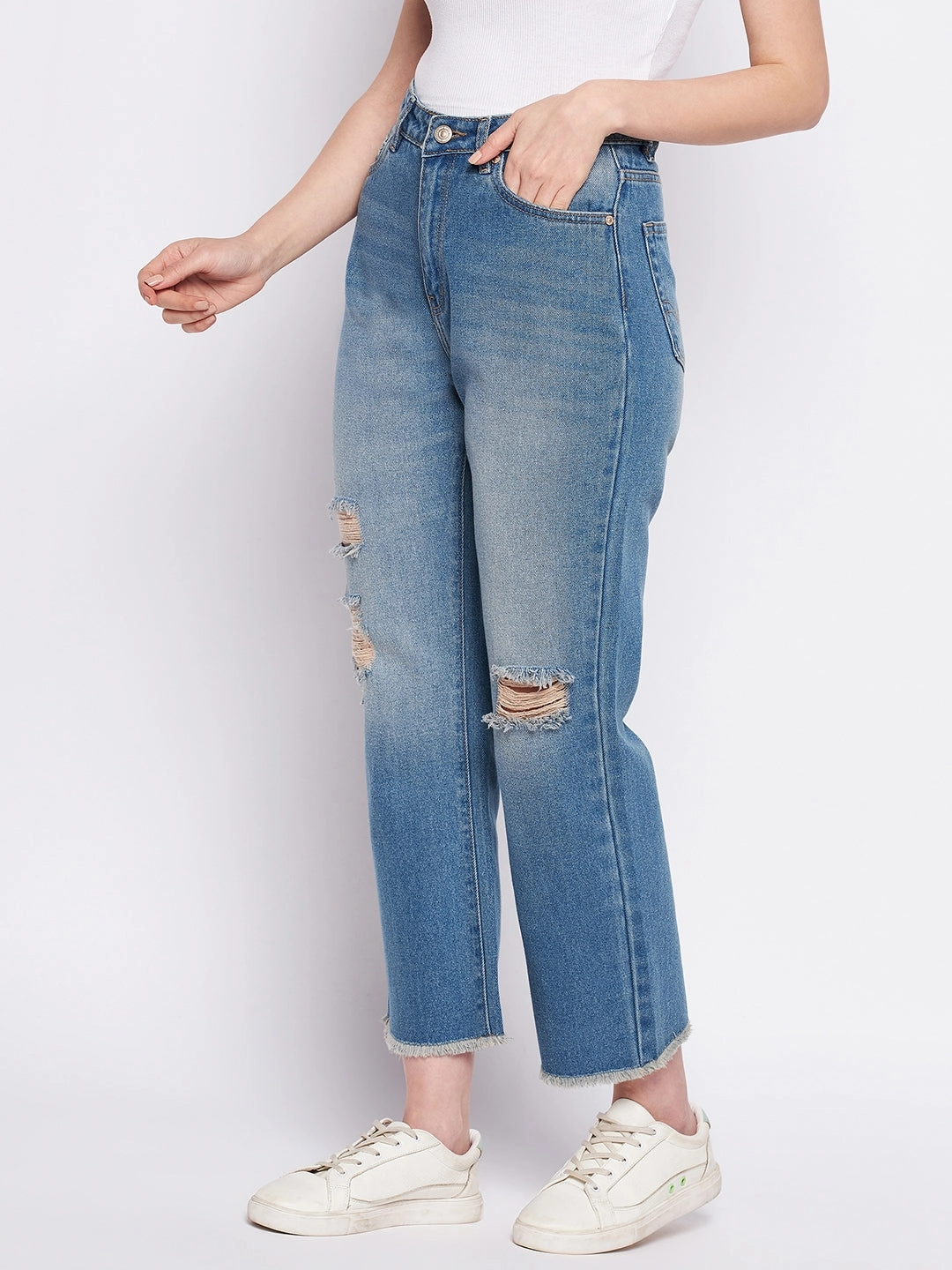 Madame Ripped Mi-Rise Double Wash Flared Jeans Clean Fashion Sleek Option