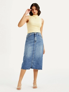 Women's High Rise Blue Straight Fit Skirt Glamorous Appeal