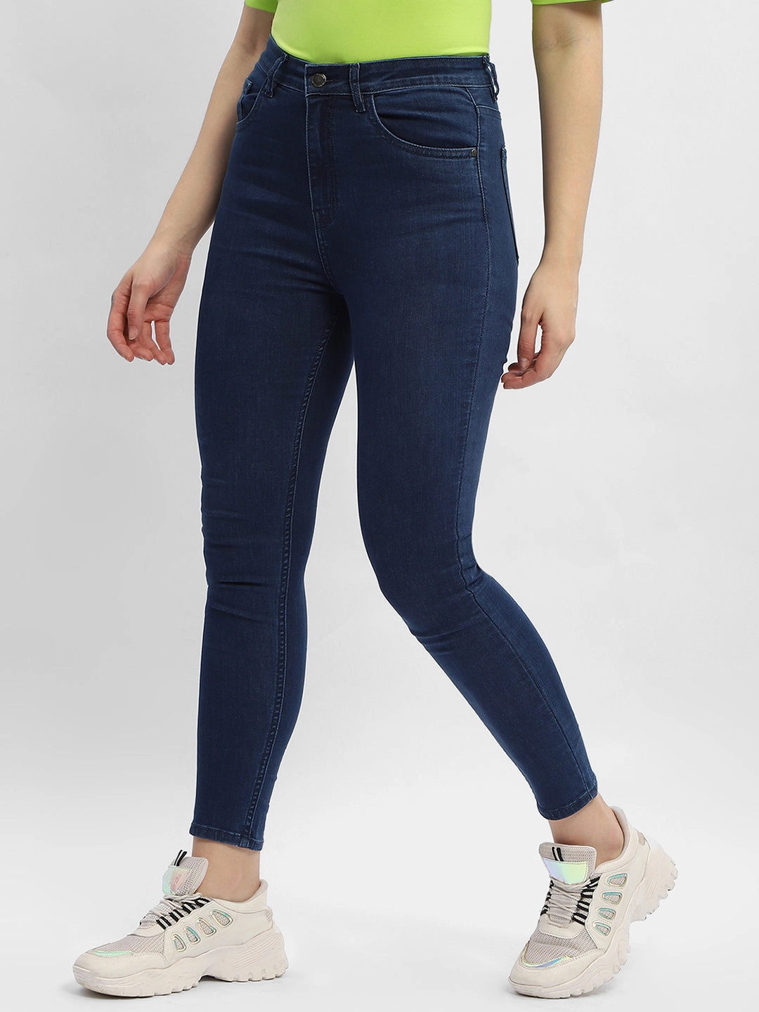 Madame Solid Mid Blue Skinny Fit Denim Jeans Timeless Appeal