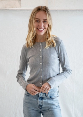 Matilda Pointelle Cardigan - Heather Grey Cozy and Soft