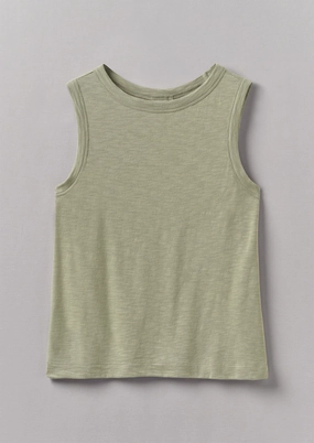 DoubleStitched Hemming Stretch waistband Garment Dyed Organic Cotton Tank Top | Celadon Green