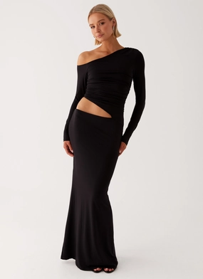 Breathable-Lining Side-Slit Good Vibrations Maxi Dress - Black