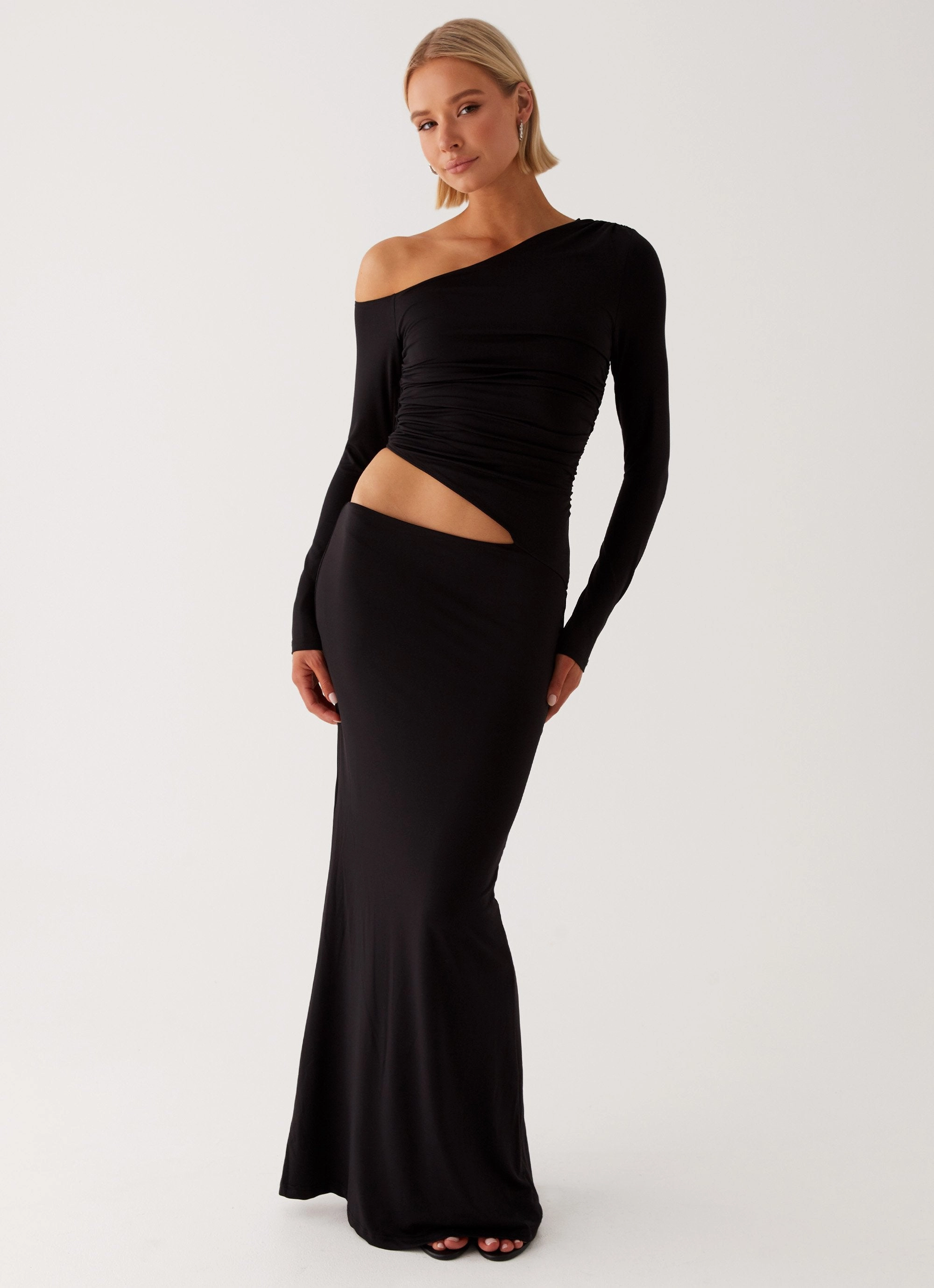 Breathable-Lining Side-Slit Good Vibrations Maxi Dress - Black