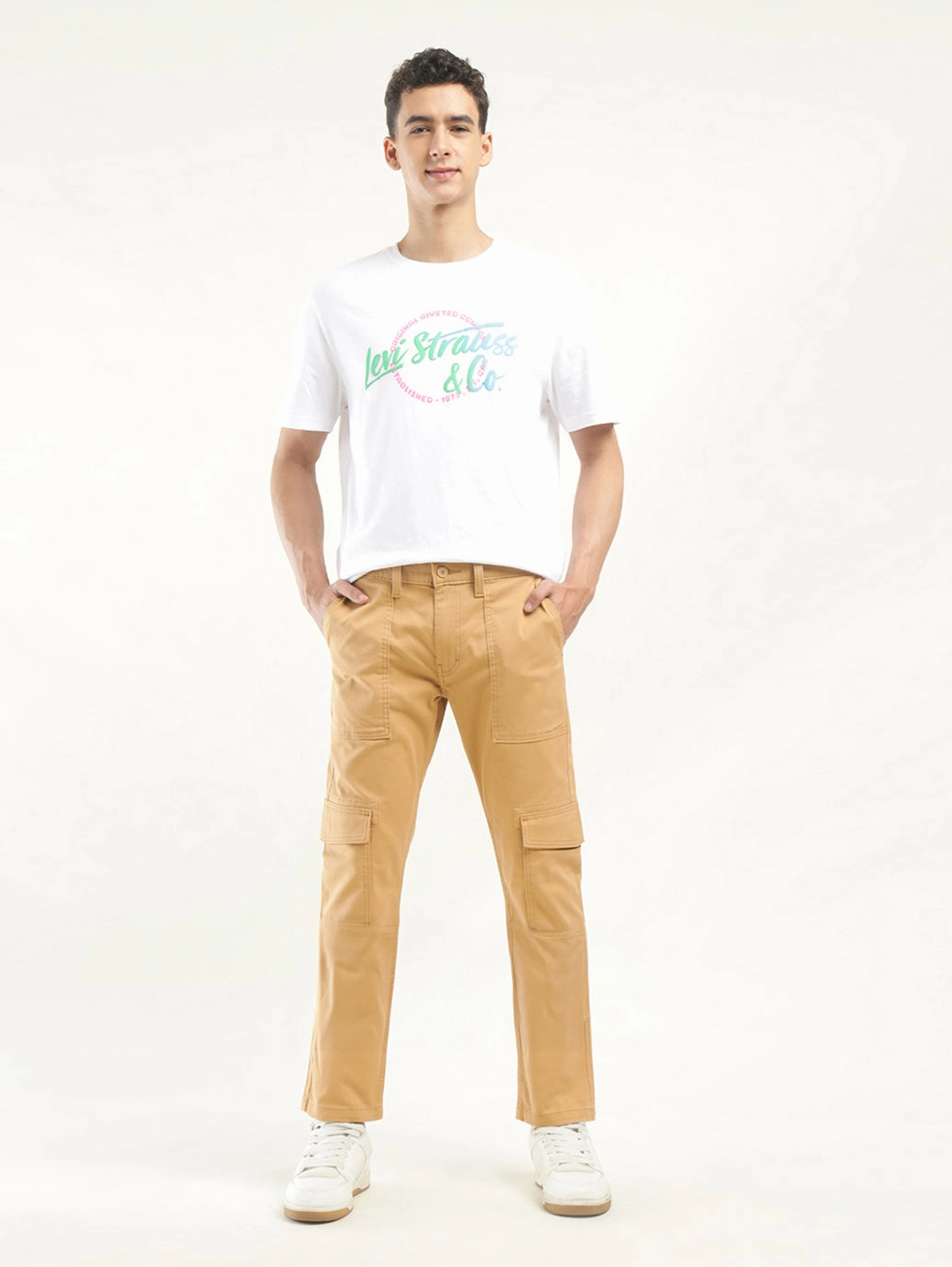 TearResistantPanels Men's Khaki Slim Fit Cargo Trousers