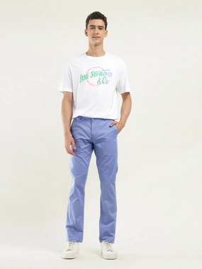 Flat waistband Men's Light Blue Slim Fit Chinos