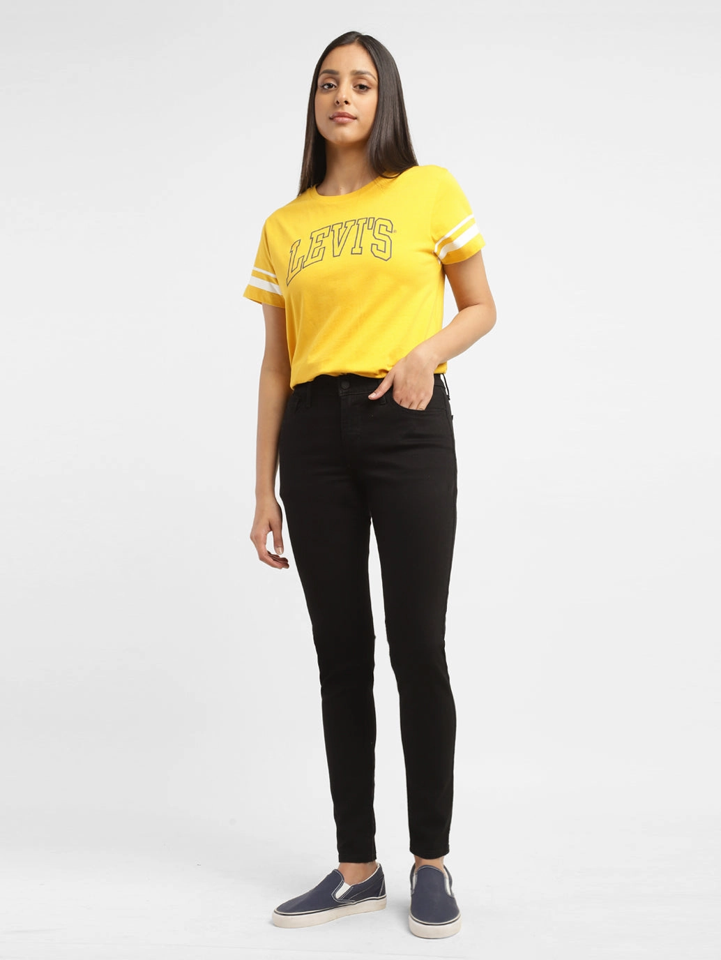 Women's 710 Black Skinny Fit Mid Rise Jeans Base Outfit Any Occasion