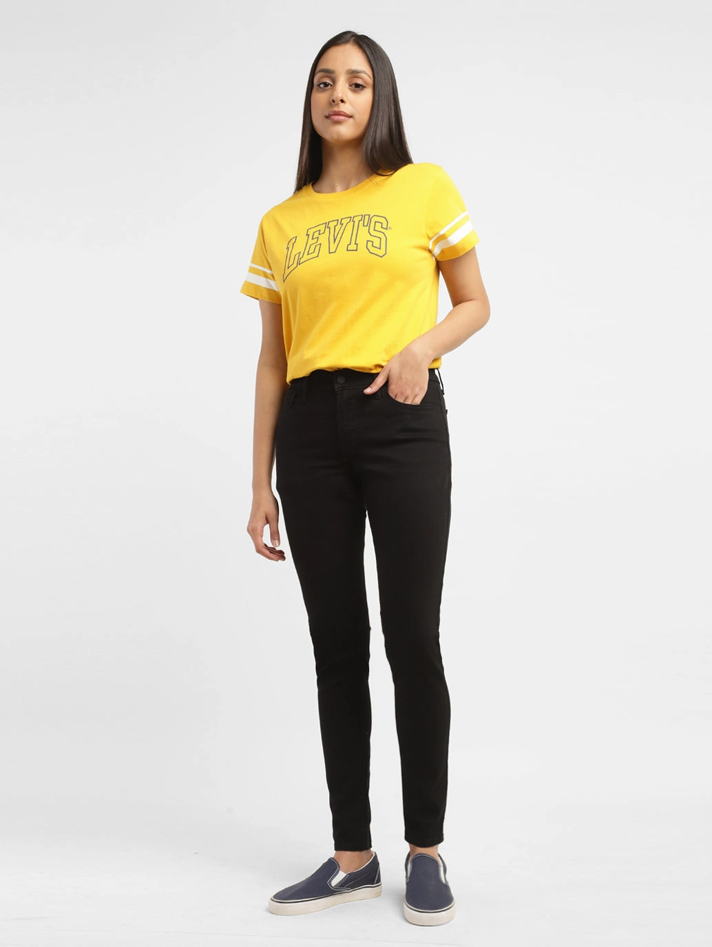 Women's 710 Black Skinny Fit Mid Rise Jeans Everyday Motion