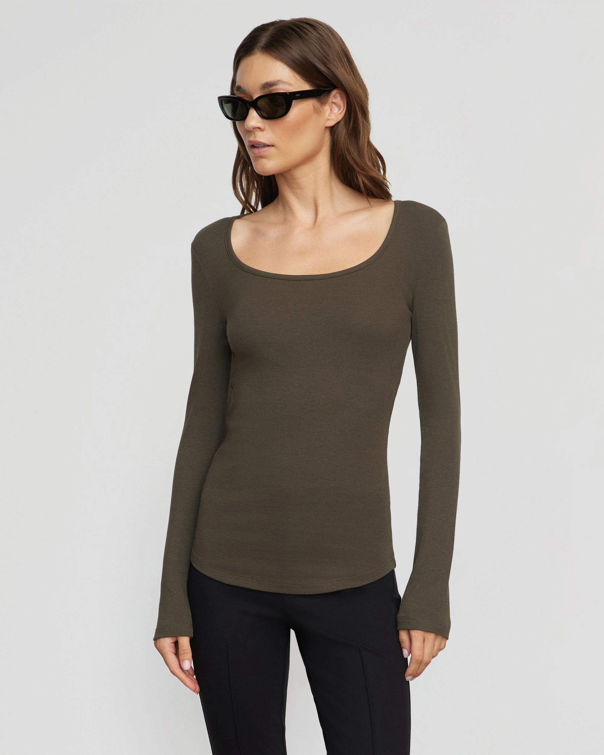 Rosa Ribbed Scoop-Neck Tee Edgy Layerable Look