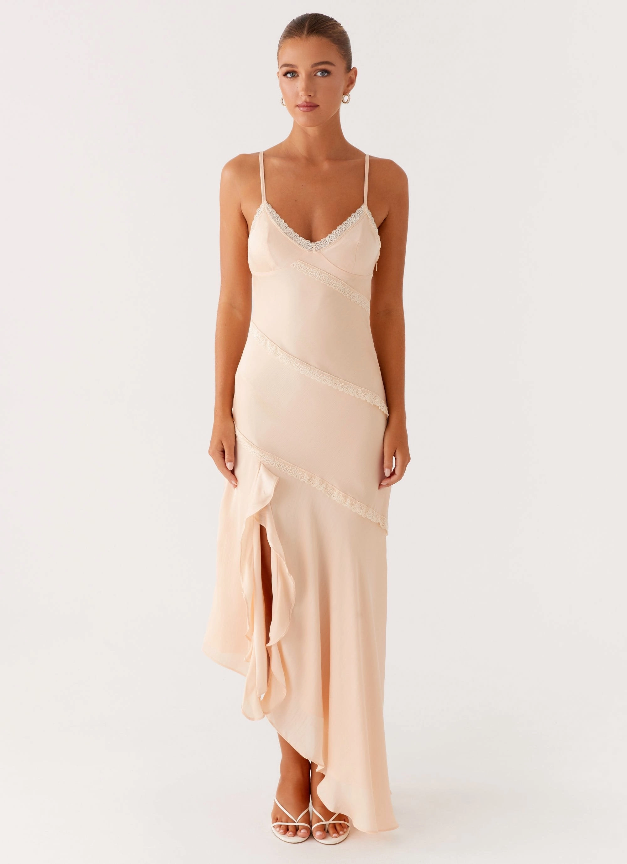 Elegant Look Glossy Fabric Solana Maxi Dress - Peach