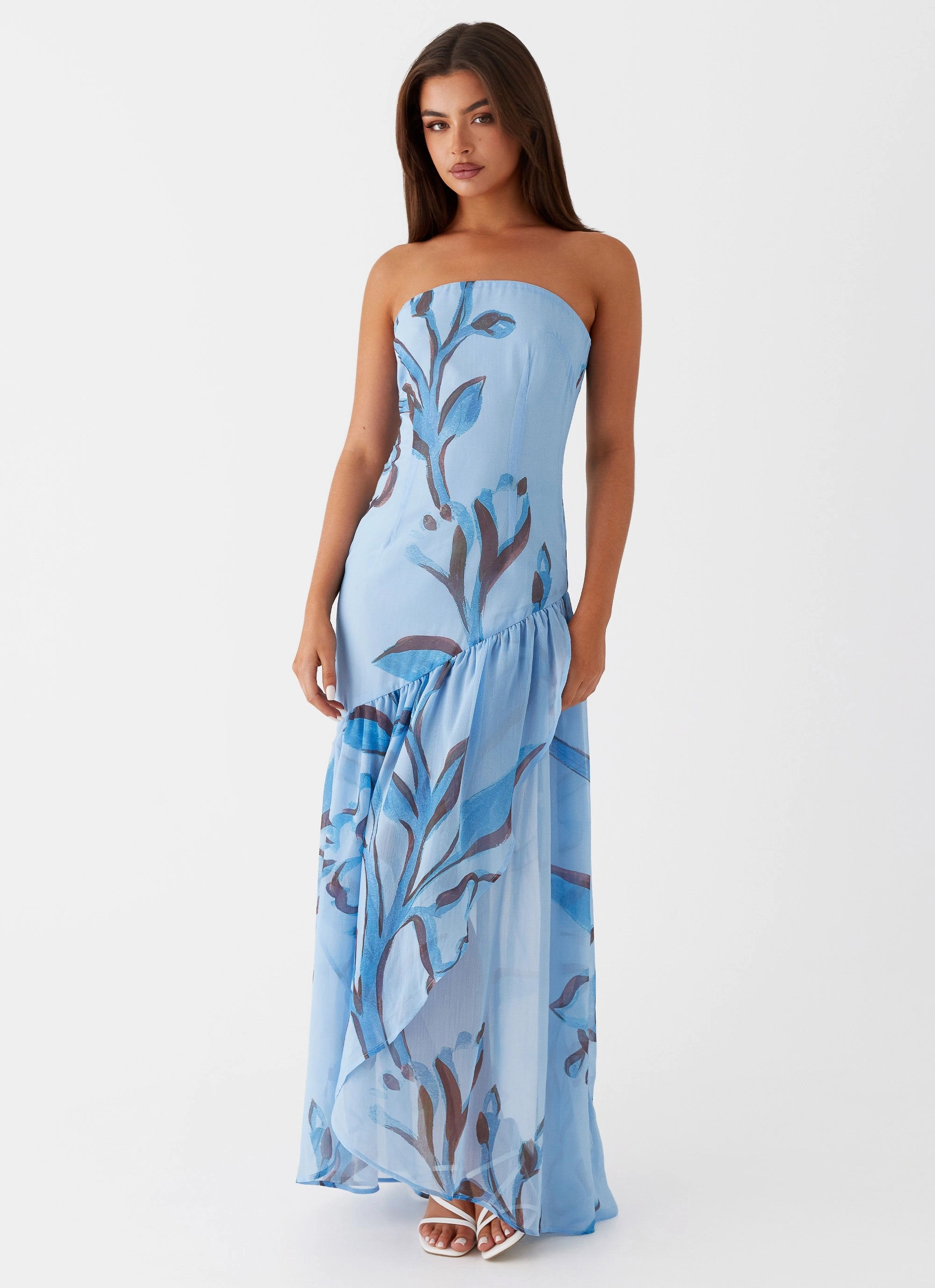 Feminine Line Solaris Strapless Maxi Dress - Blue Floral