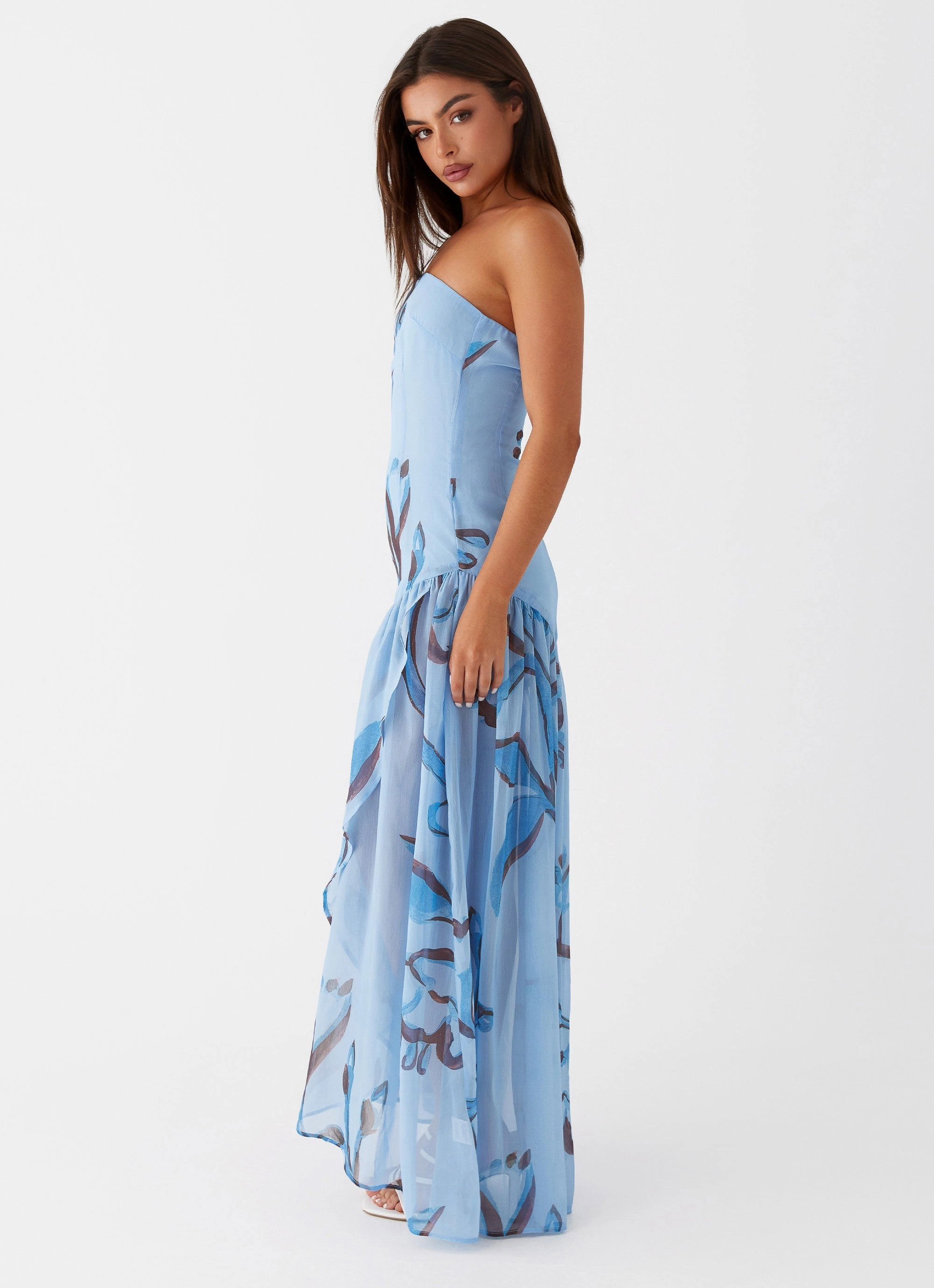 effortless grace Solaris Strapless Maxi Dress - Blue Floral